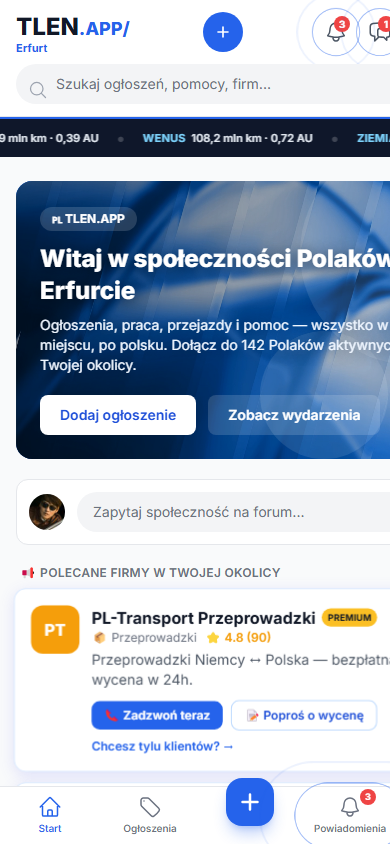 Strona główna TLEN.APP — widok na telefon